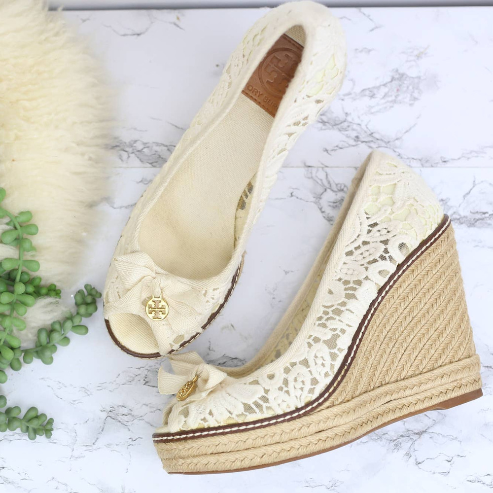 Tory Burch Cream Lace Wedges